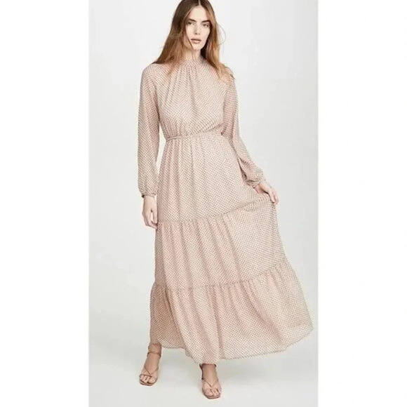 MINKPINK Pink & Black Polka Dot Be Someone Long Sleeve Maxi Dress S - Picture 1 of 6